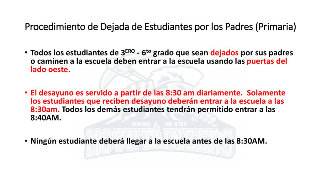 Procedimiento de Dejada de Estudiantes por los Padres (Primaria)