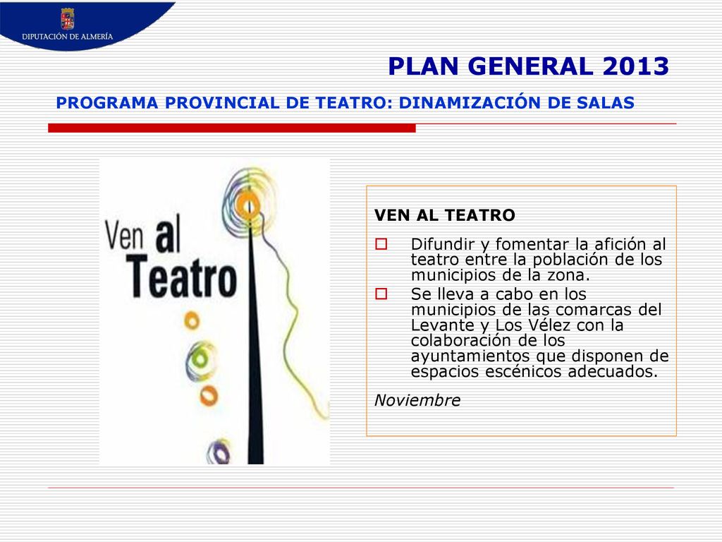PLAN GENERAL 2013 PROGRAMA PROVINCIAL DE TEATRO: DINAMIZACIÓN DE SALAS