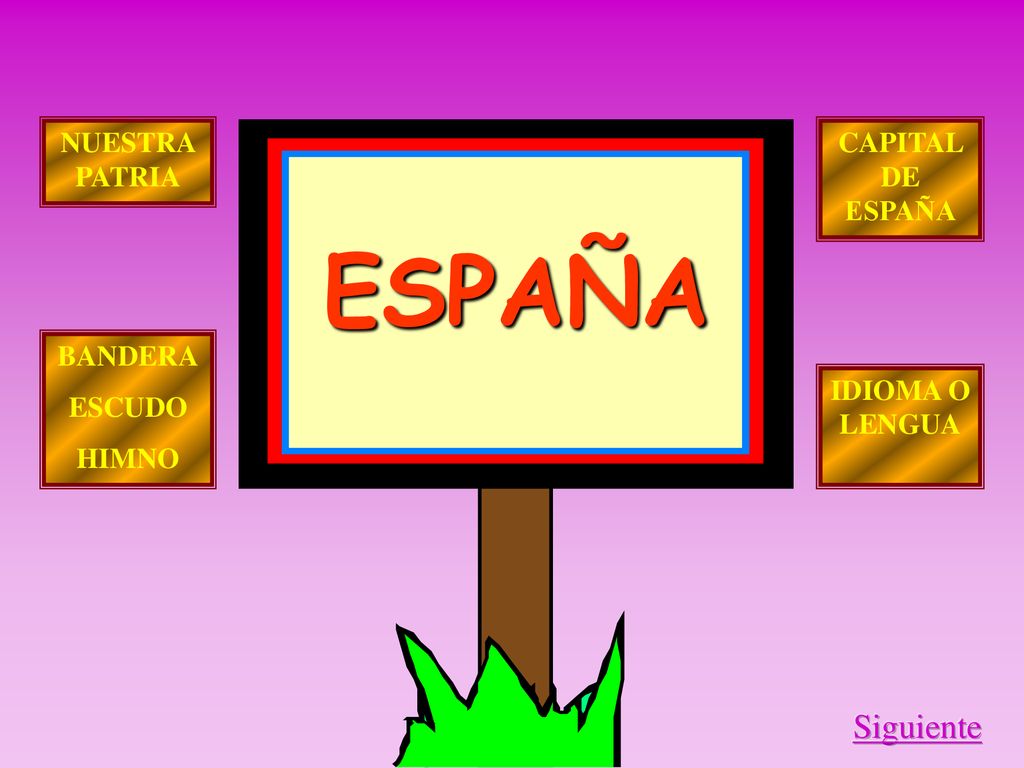 ESPAÑA Siguiente NUESTRA PATRIA CAPITAL DE ESPAÑA BANDERA ESCUDO HIMNO