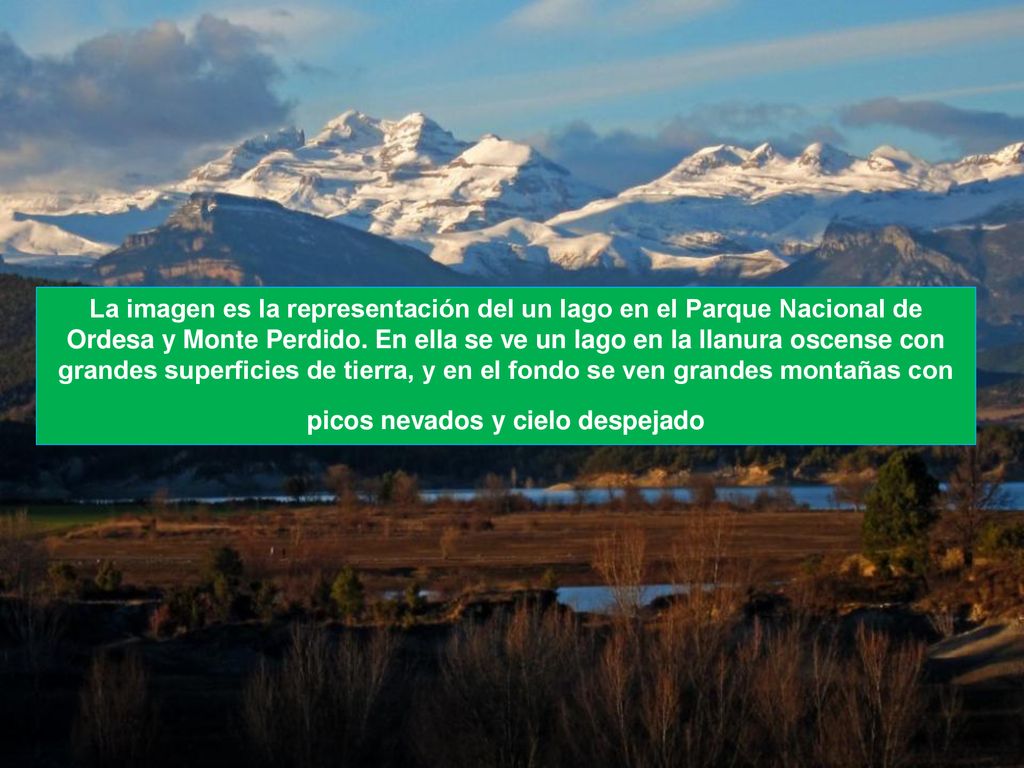 La imagen es la representación del un lago en el Parque Nacional de Ordesa y Monte Perdido.