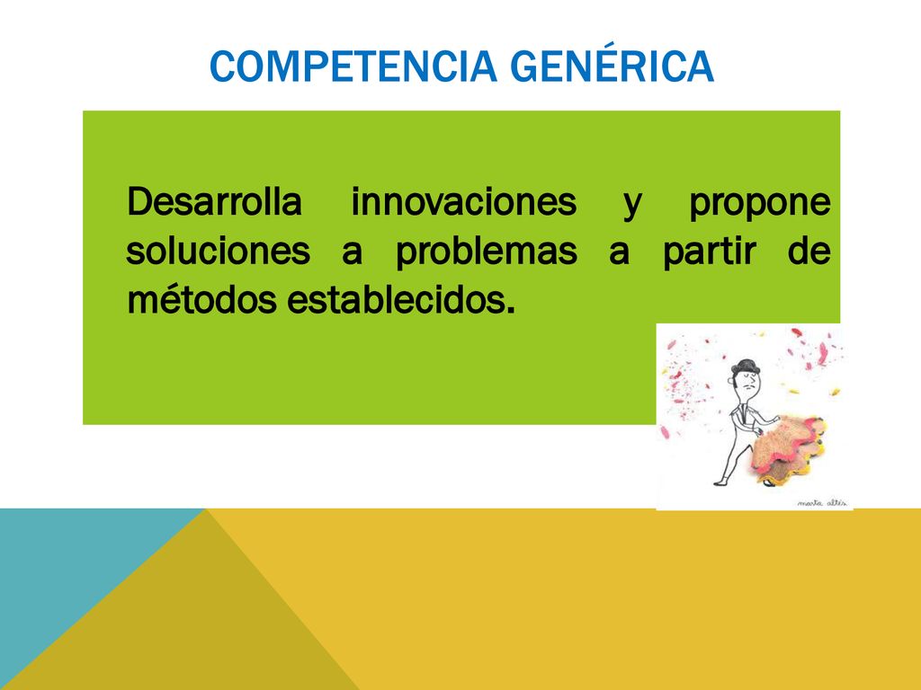 COMPETENCIA GENÉRICA Desarrolla innovaciones y propone soluciones a problemas a partir de métodos establecidos.