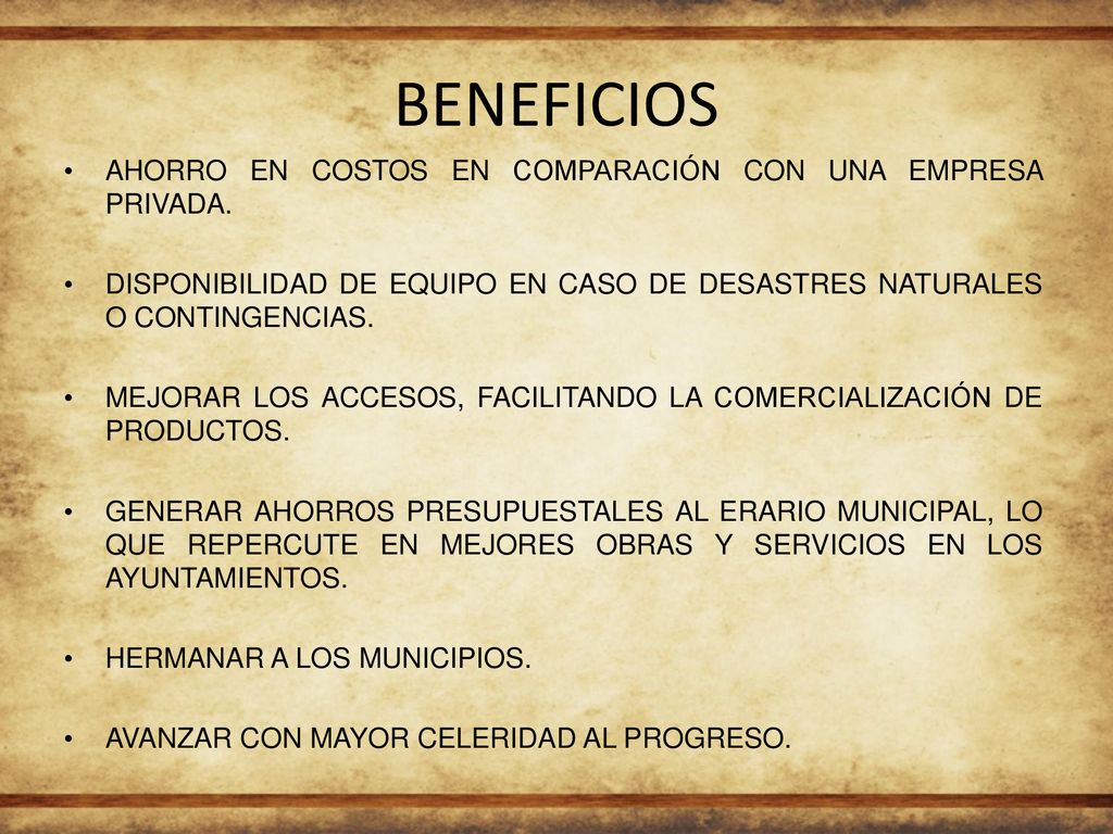BENEFICIOS AHORRO EN COSTOS EN COMPARACIÓN CON UNA EMPRESA PRIVADA.