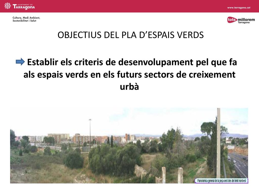 OBJECTIUS DEL PLA D’ESPAIS VERDS Establir els criteris de desenvolupament pel que fa als espais verds en els futurs sectors de creixement urbà