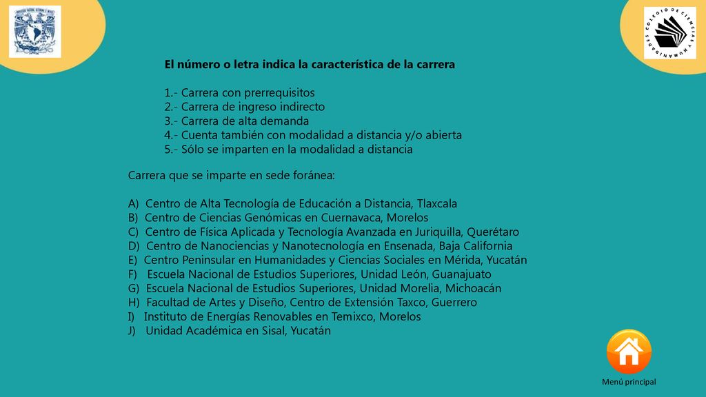 El número o letra indica la característica de la carrera