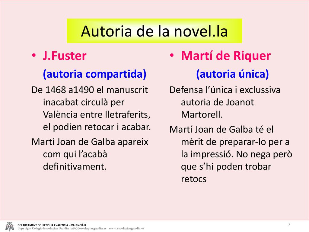 Autoria de la novel.la J.Fuster Martí de Riquer (autoria compartida)