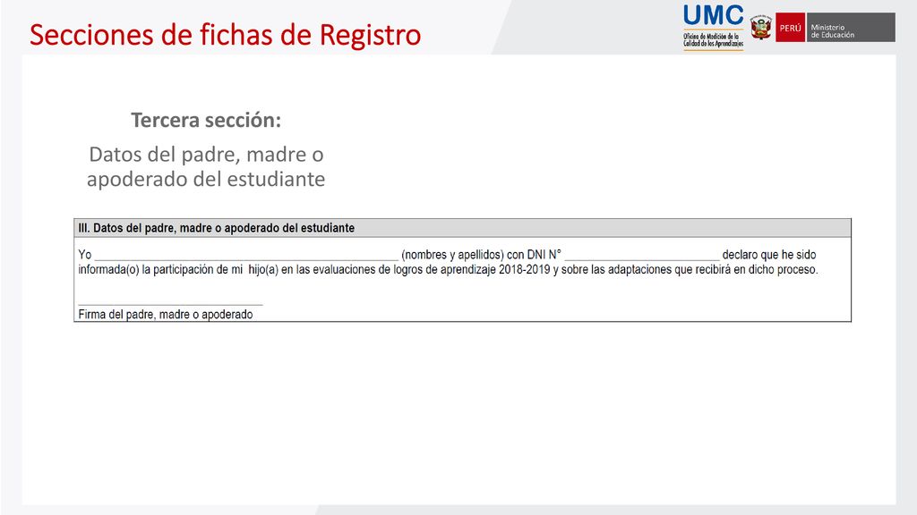 Tercera sección: Datos del padre, madre o apoderado del estudiante