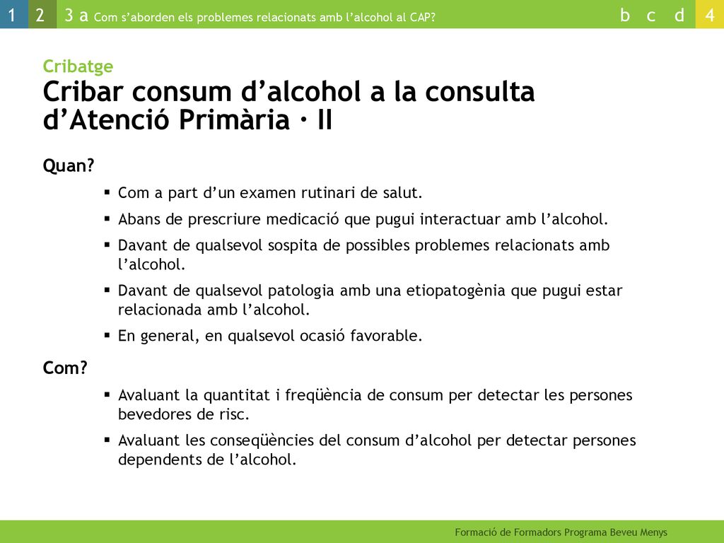 Cribatge Cribar consum d’alcohol a la consulta d’Atenció Primària · II