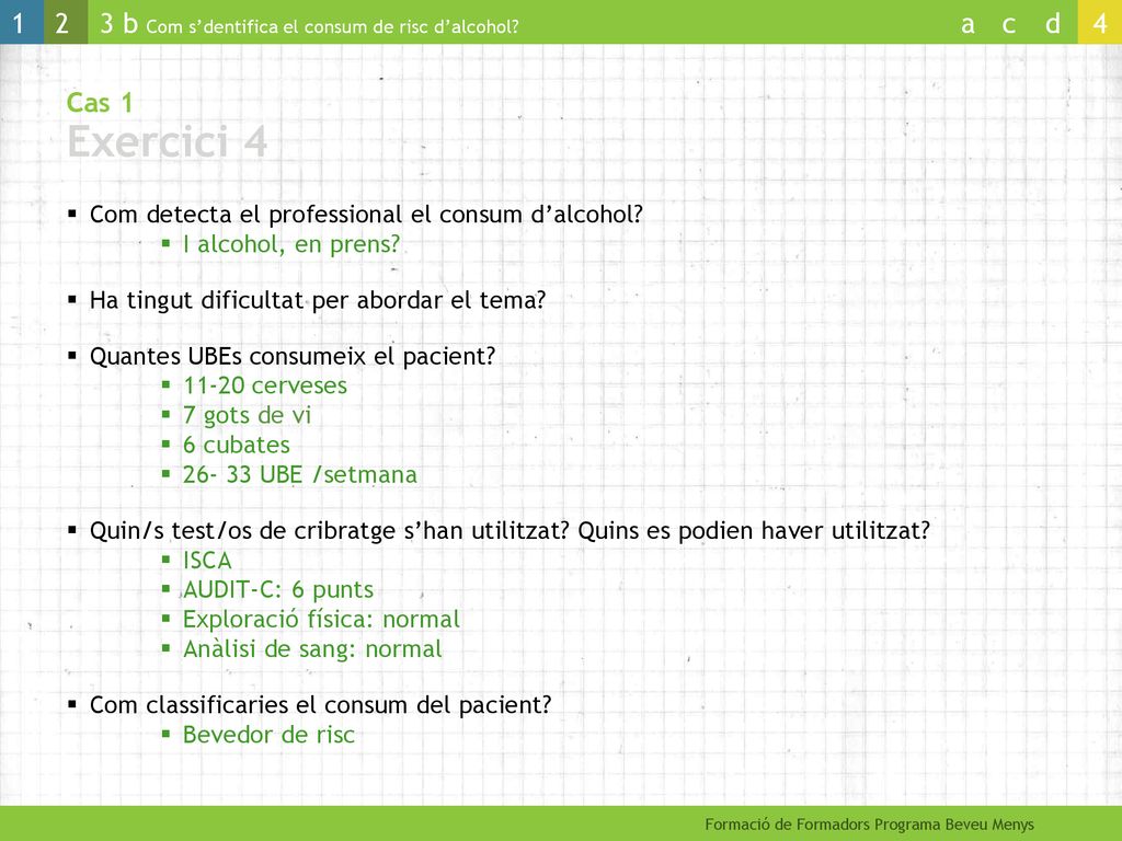 Cas 1 Exercici 4 Com detecta el professional el consum d’alcohol