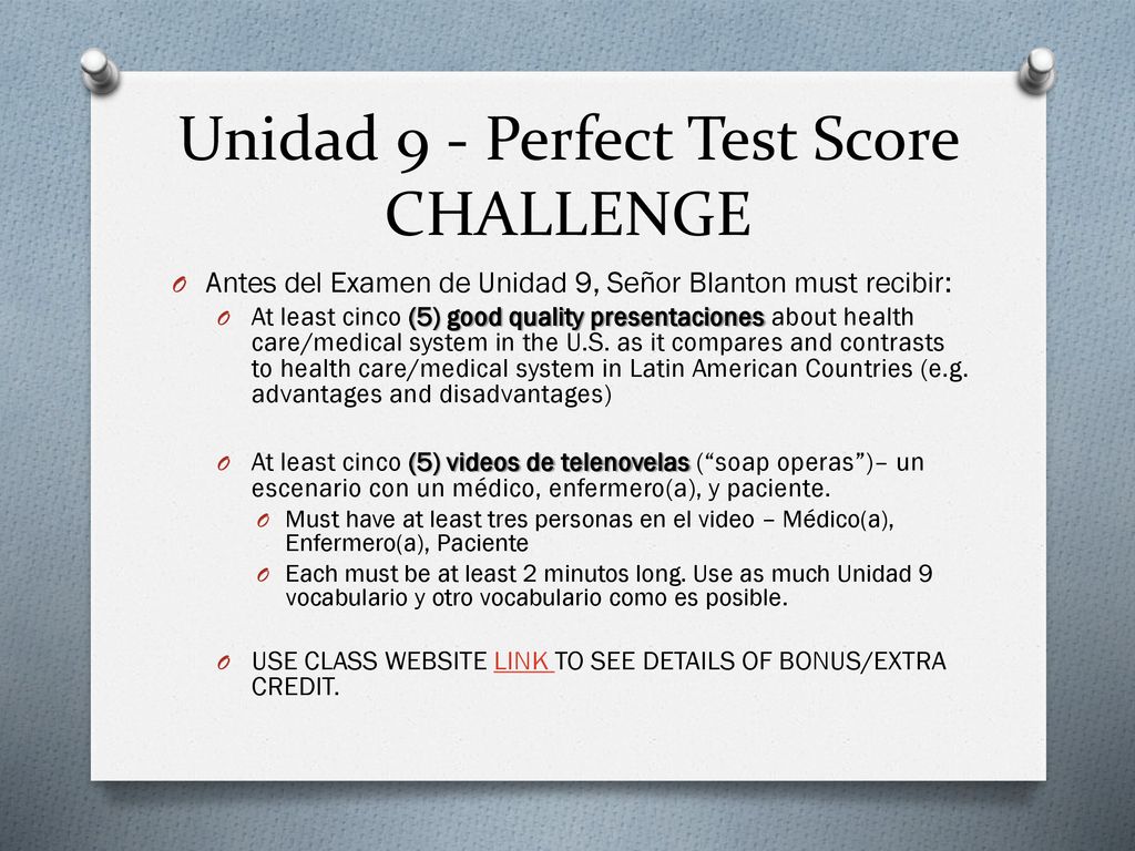 Unidad 9 - Perfect Test Score CHALLENGE