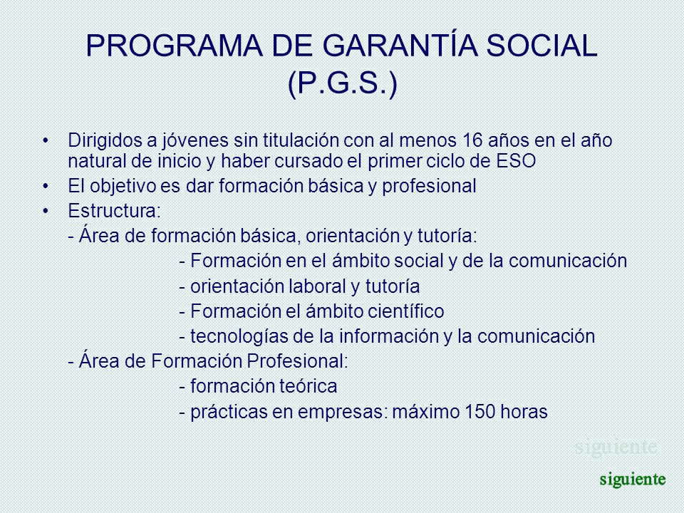 PROGRAMA DE GARANTÍA SOCIAL (P.G.S.)