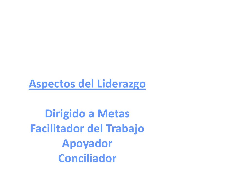 Aspectos del Liderazgo Dirigido a Metas Facilitador del Trabajo Apoyador Conciliador