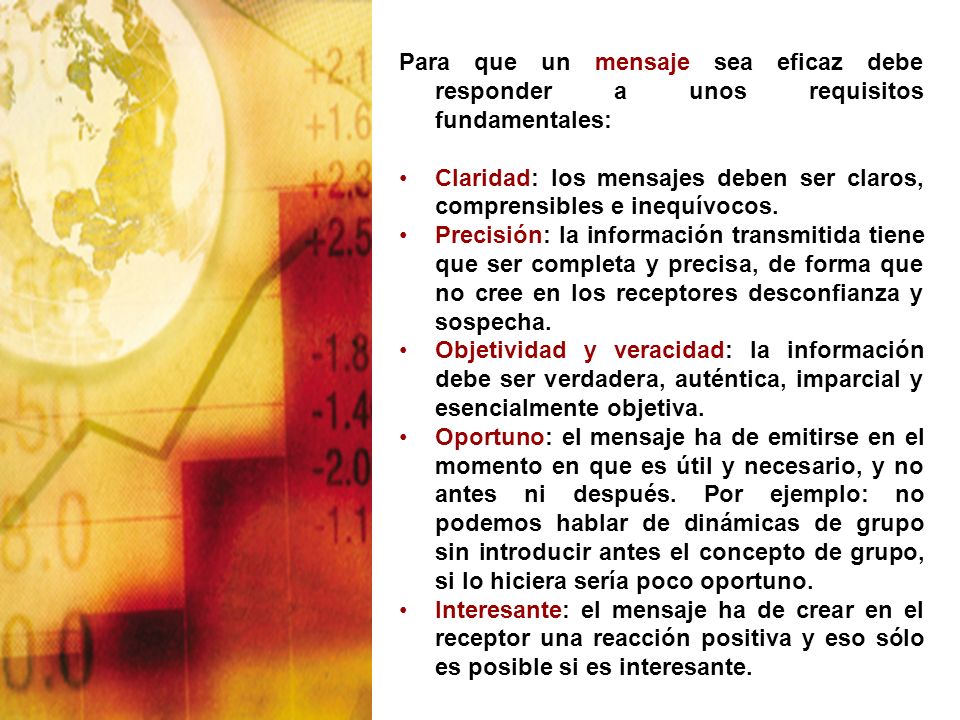 Para que un mensaje sea eficaz debe responder a unos requisitos fundamentales: