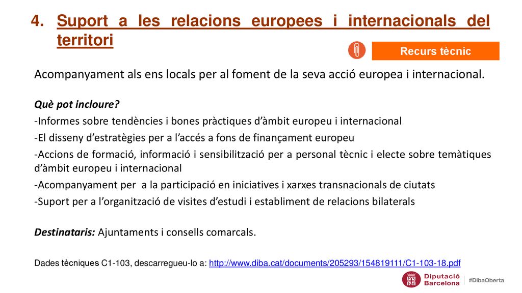 Suport a les relacions europees i internacionals del territori