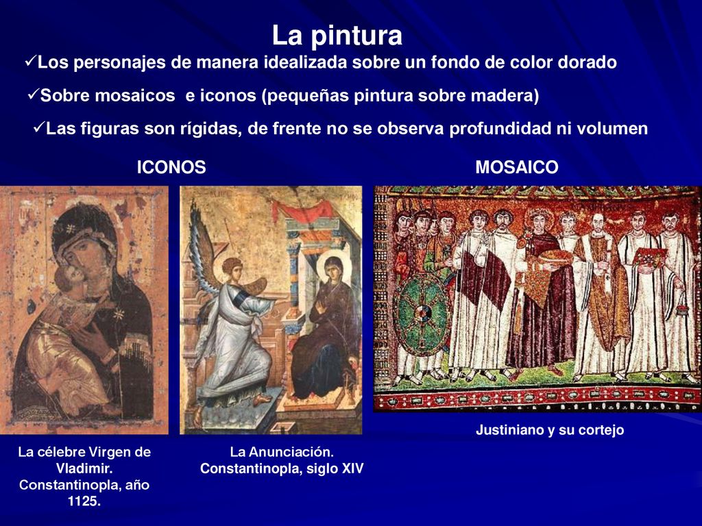La pintura Los personajes de manera idealizada sobre un fondo de color dorado. Sobre mosaicos e iconos (pequeñas pintura sobre madera)