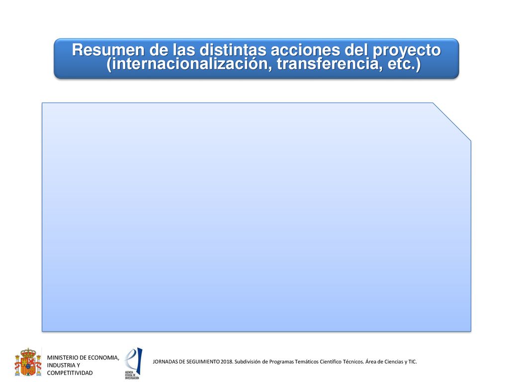 Resumen de las distintas acciones del proyecto (internacionalización, transferencia, etc.)
