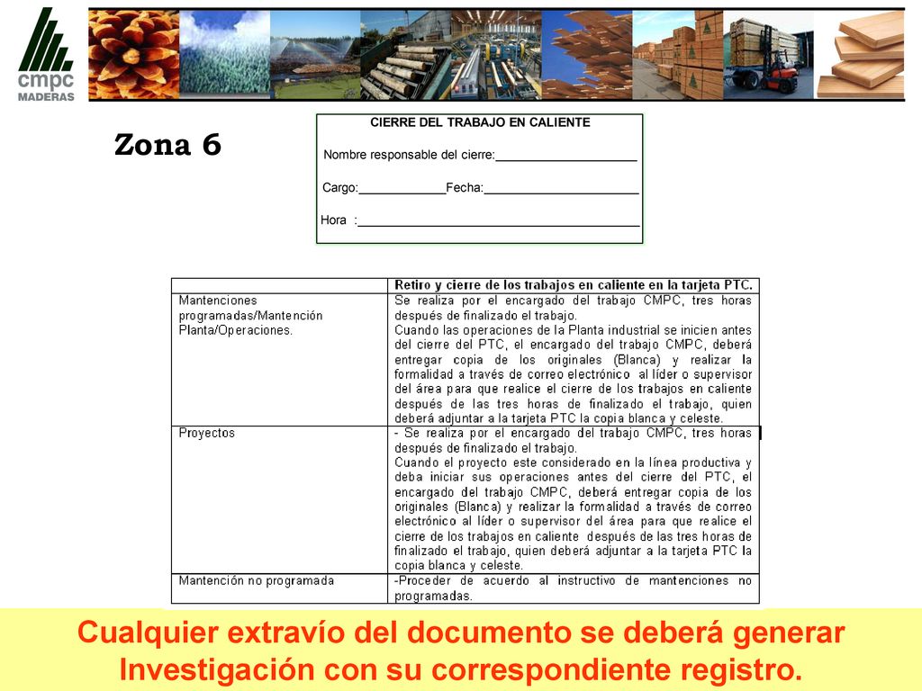 Zona 6 Cualquier extravío del documento se deberá generar Investigación con su correspondiente registro.