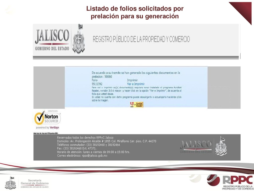 Listado de folios solicitados por prelación para su generación