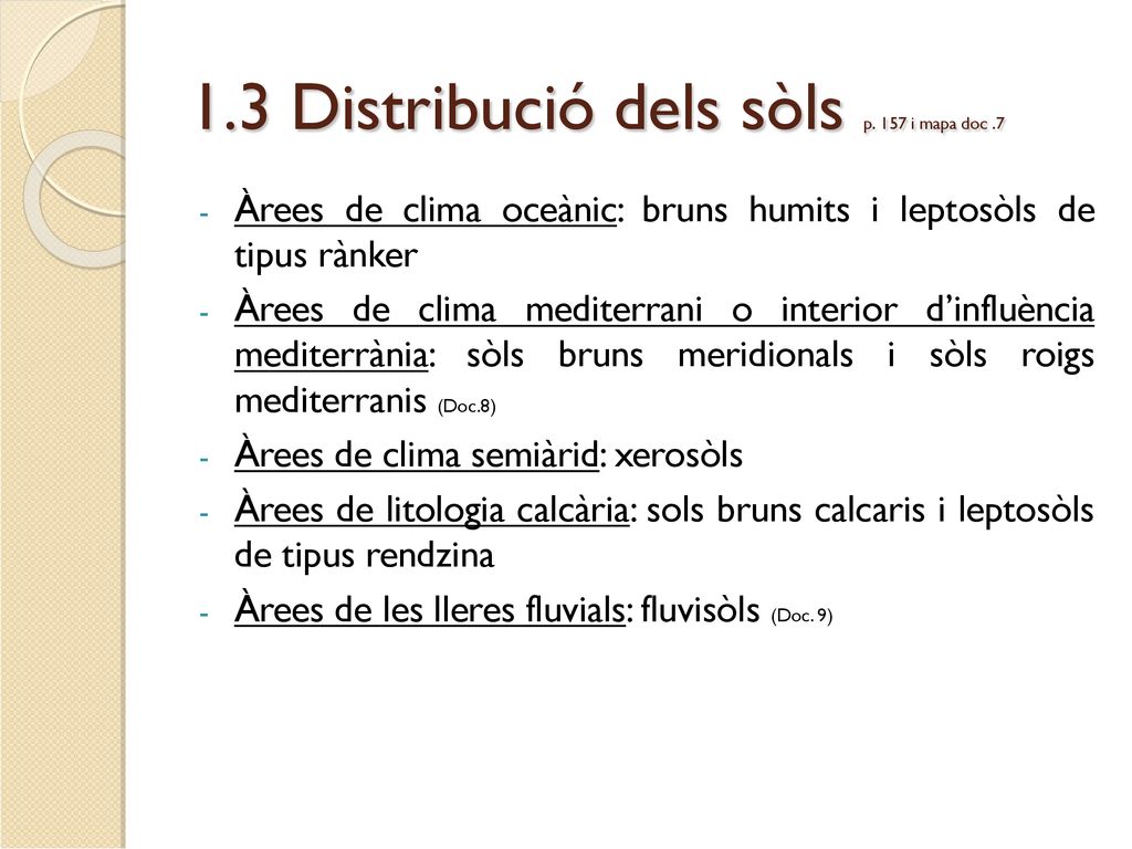 1.3 Distribució dels sòls p. 157 i mapa doc .7