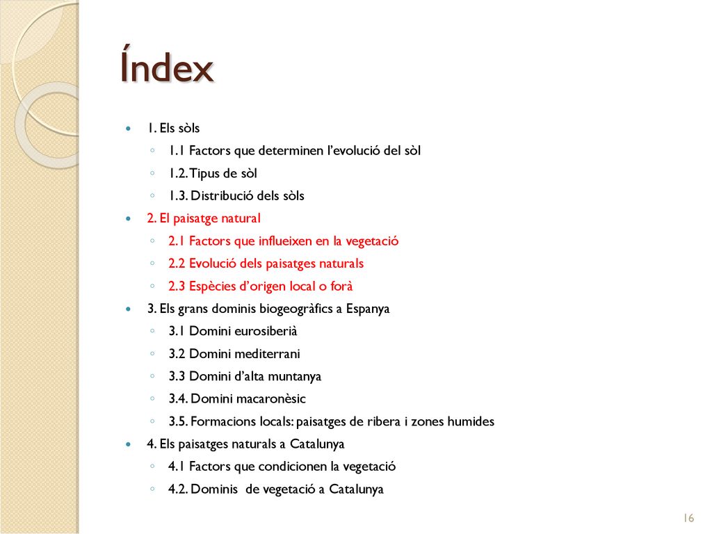 Índex 1. Els sòls 1.1 Factors que determinen l’evolució del sòl