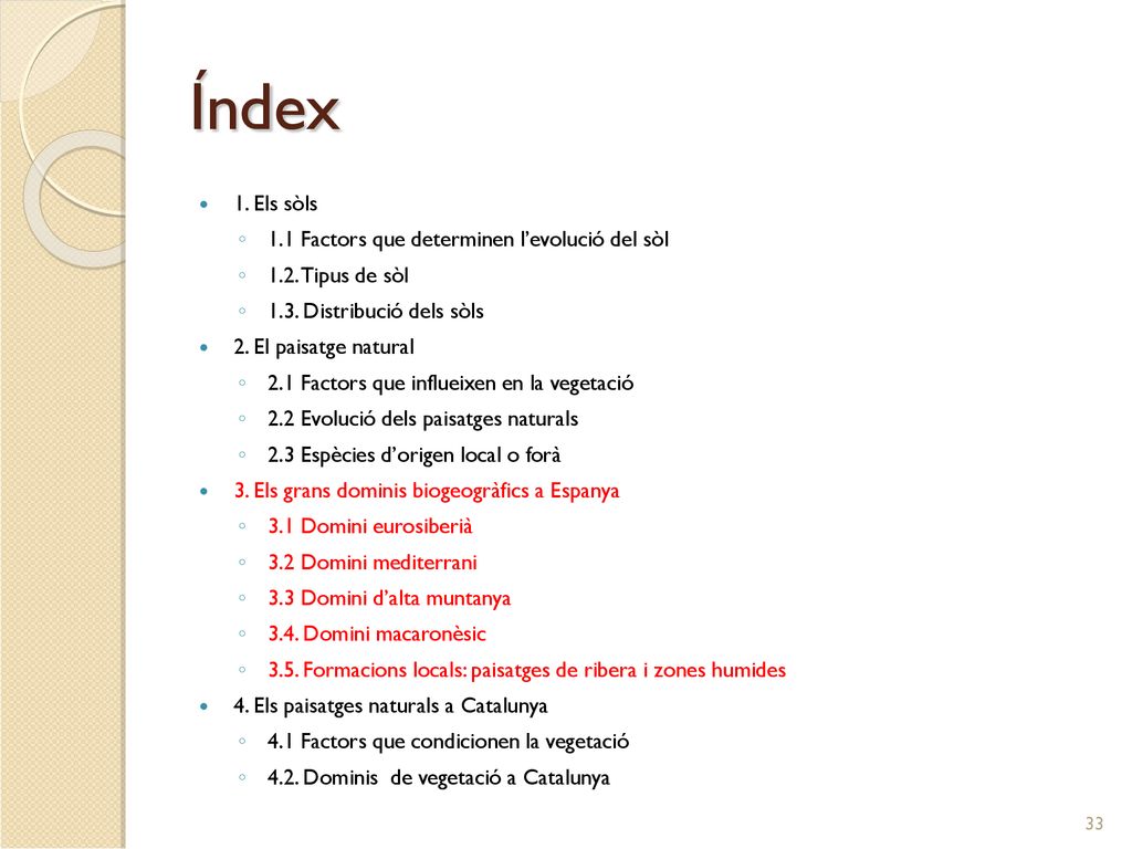 Índex 1. Els sòls 1.1 Factors que determinen l’evolució del sòl