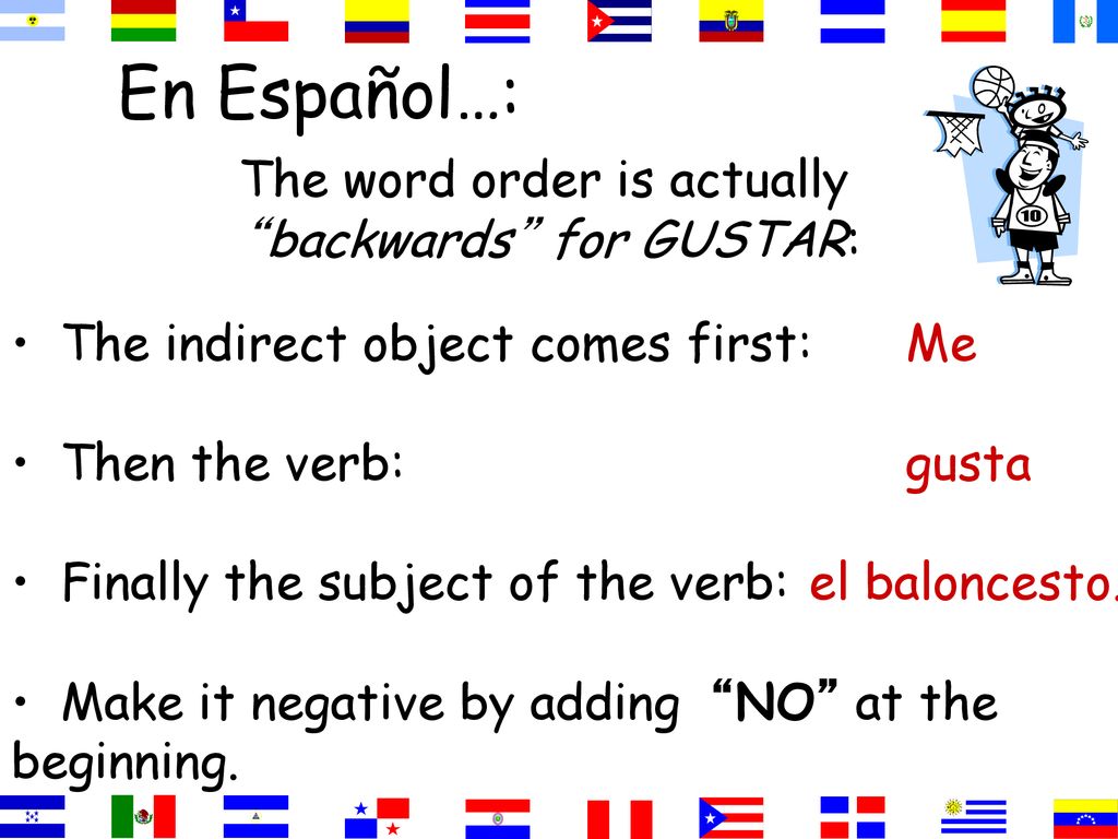 En Español…: The word order is actually backwards for GUSTAR: