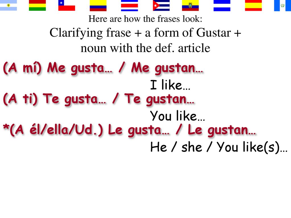 Clarifying frase + a form of Gustar + noun with the def. article