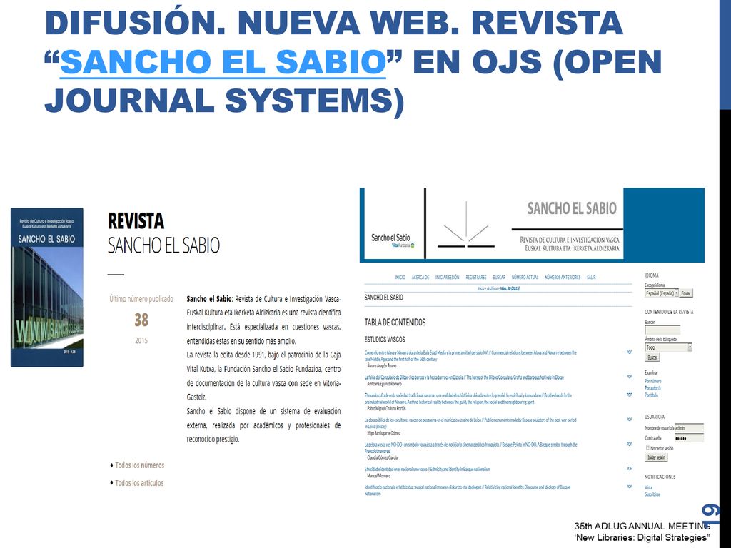 DIFUSIÓN. NUEVA WEB. revista sancho el sabio en ojs (Open Journal Systems)