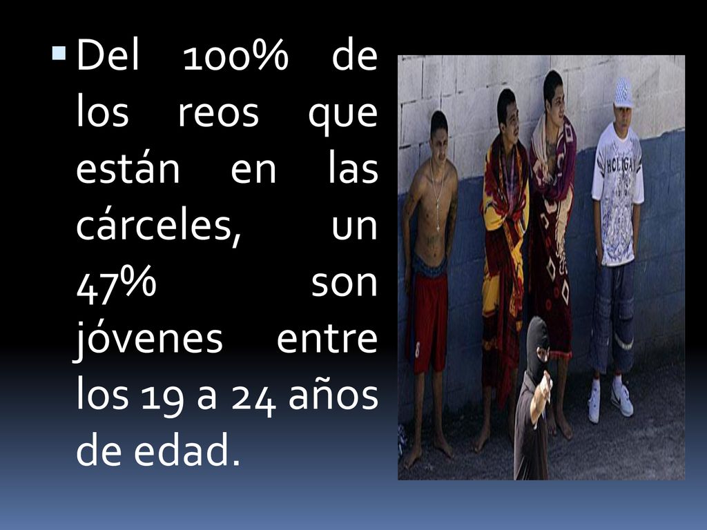 Del 100% de los reos que están en las cárceles, un 47% son jóvenes entre los 19 a 24 años de edad.