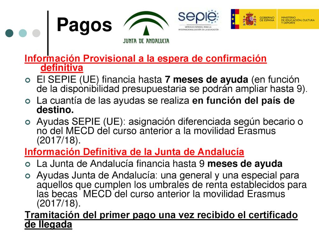 Pagos Información Provisional a la espera de confirmación definitiva