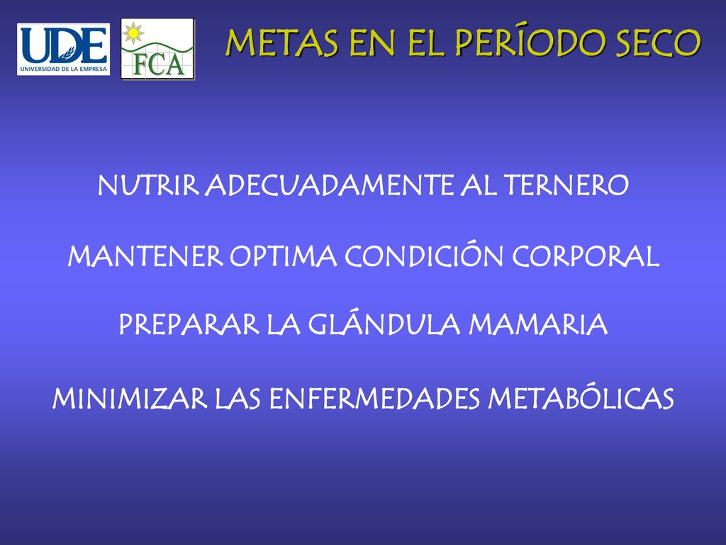 FCA METAS EN EL PERÍODO SECO NUTRIR ADECUADAMENTE AL TERNERO