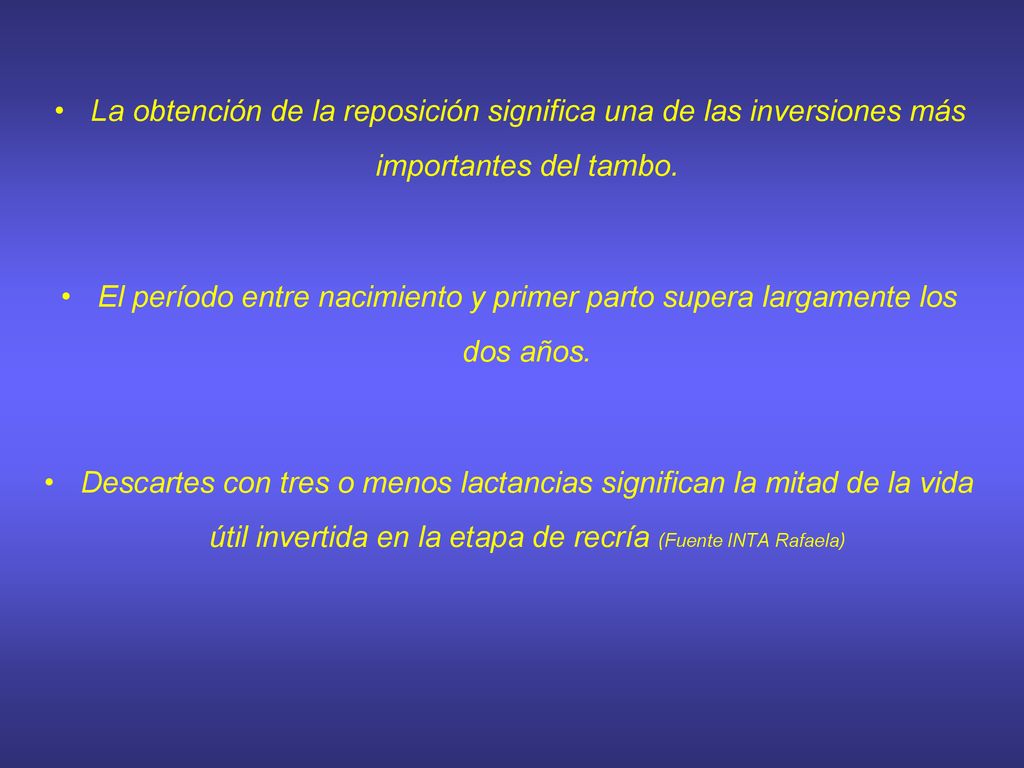 La obtención de la reposición significa una de las inversiones más importantes del tambo.