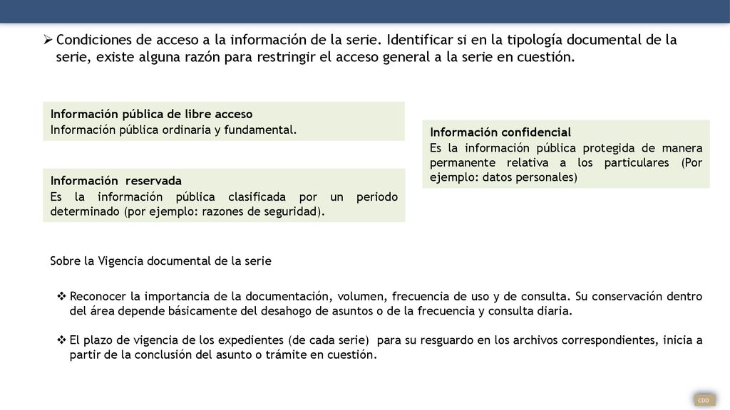 Condiciones de acceso a la información de la serie