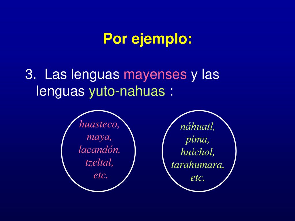 Por ejemplo: 3. Las lenguas mayenses y las lenguas yuto-nahuas :