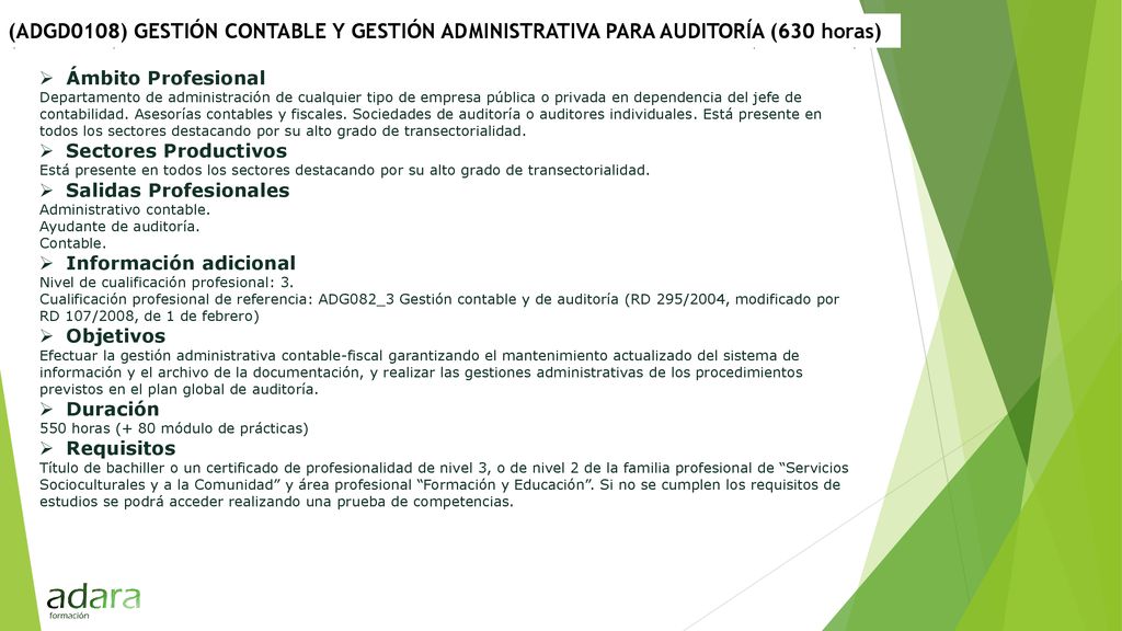 (ADGD0108) GESTIÓN CONTABLE Y GESTIÓN ADMINISTRATIVA PARA AUDITORÍA (630 horas)