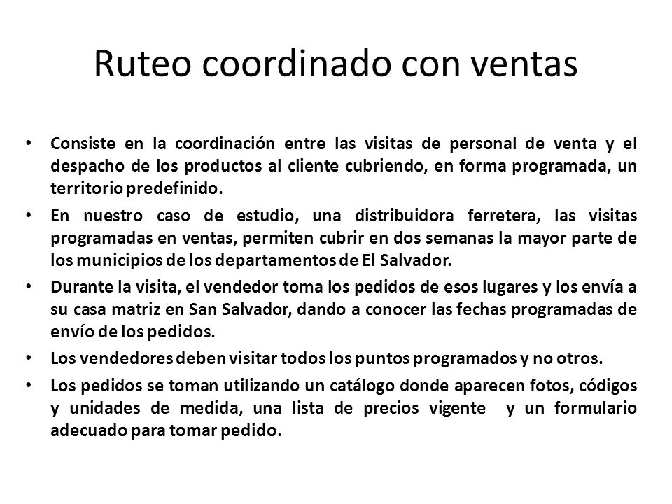 Ruteo coordinado con ventas