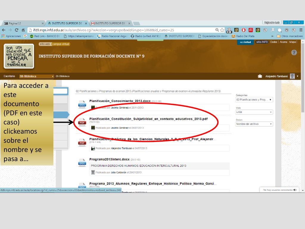 Para acceder a este documento (PDF en este caso) clickeamos sobre el nombre y se pasa a…