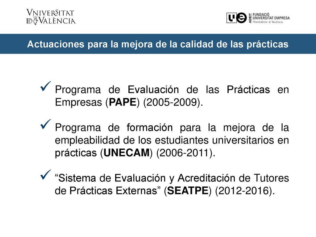Actuaciones para la mejora de la calidad de las prácticas
