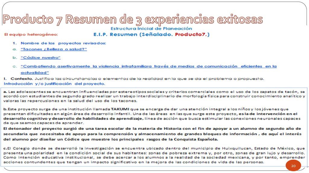 Producto 7 Resumen de 3 experiencias exitosas