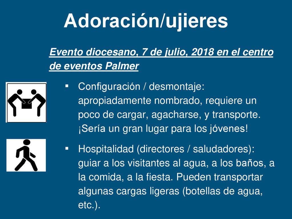 Adoración/ujieres Evento diocesano, 7 de julio, 2018 en el centro de eventos Palmer.