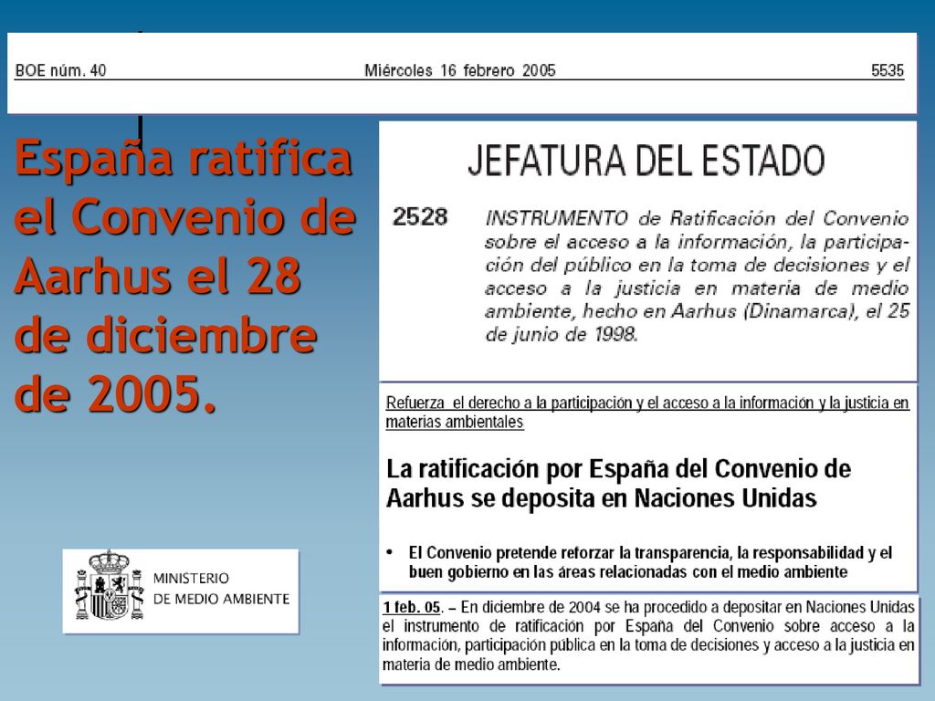 España ratifica el Convenio de Aarhus el 28 de diciembre de 2005.