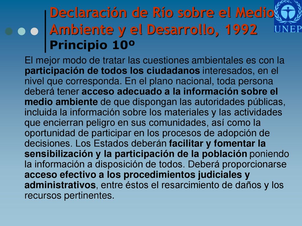 Declaración de Río sobre el Medio Ambiente y el Desarrollo, 1992 Principio 10º