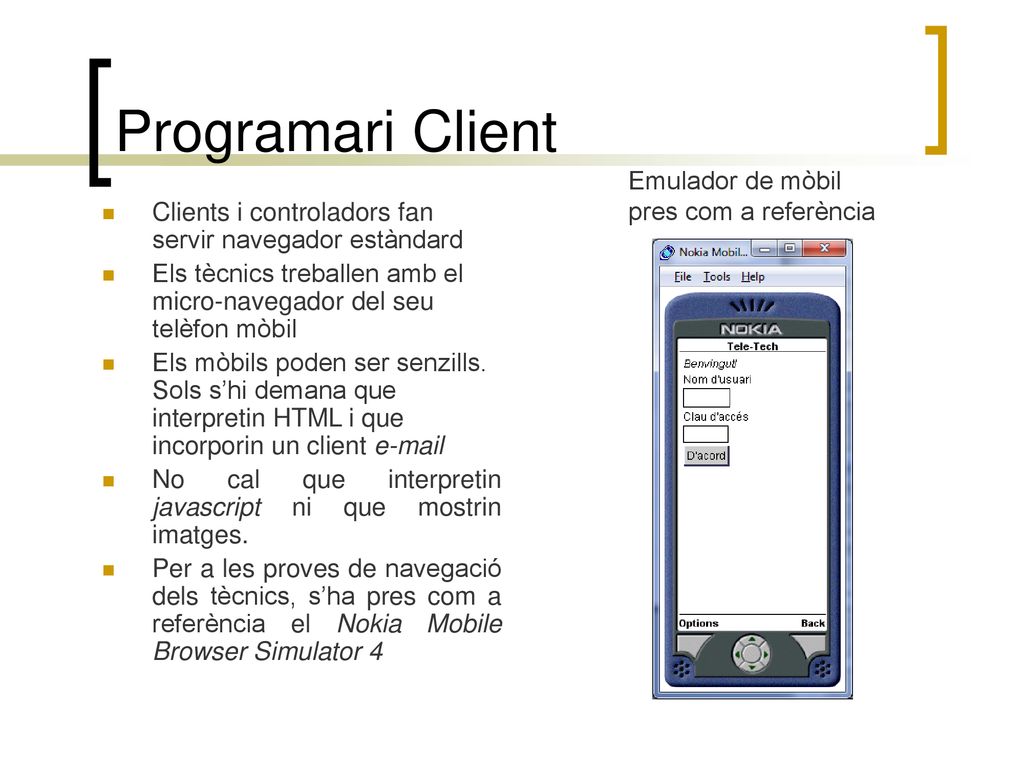 Programari Client Emulador de mòbil pres com a referència