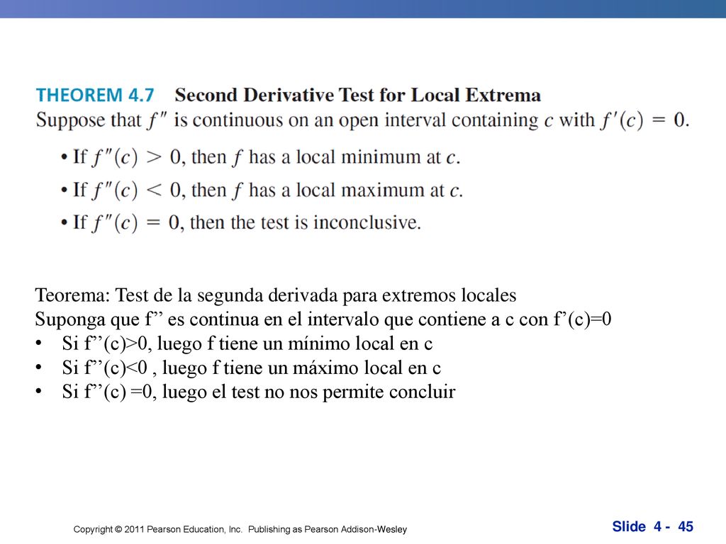 Teorema: Test de la segunda derivada para extremos locales