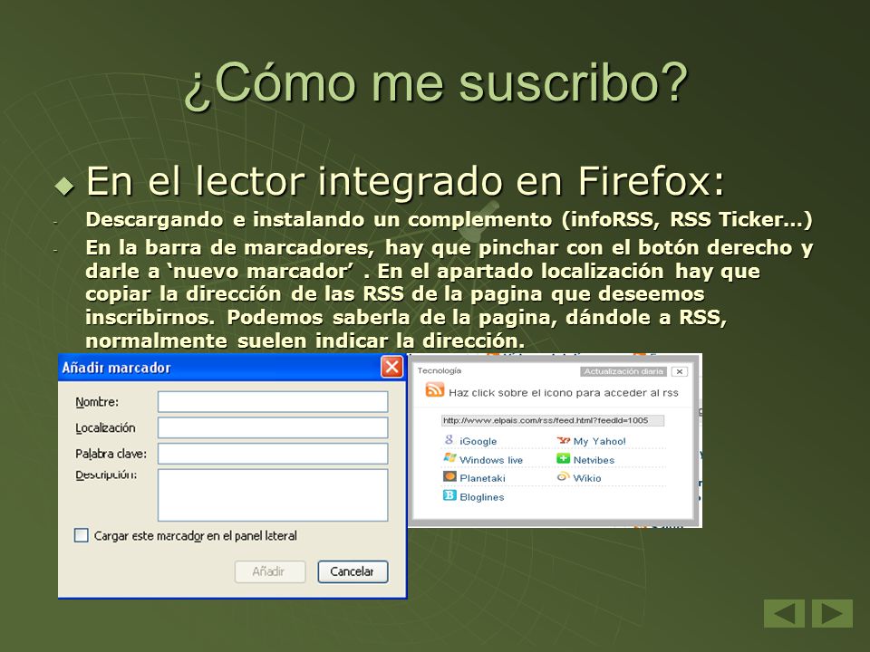 ¿Cómo me suscribo En el lector integrado en Firefox: