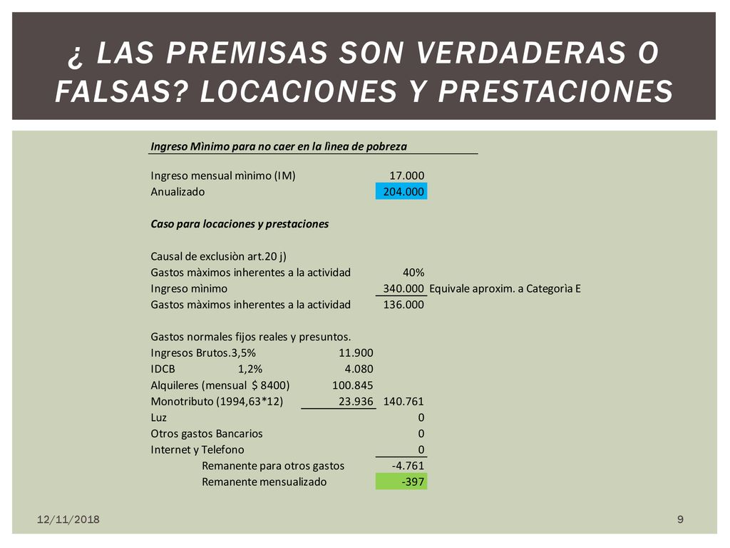 ¿ LAS PREMISAS SON VERDADERAS O FALSAS Locaciones y prestaciones