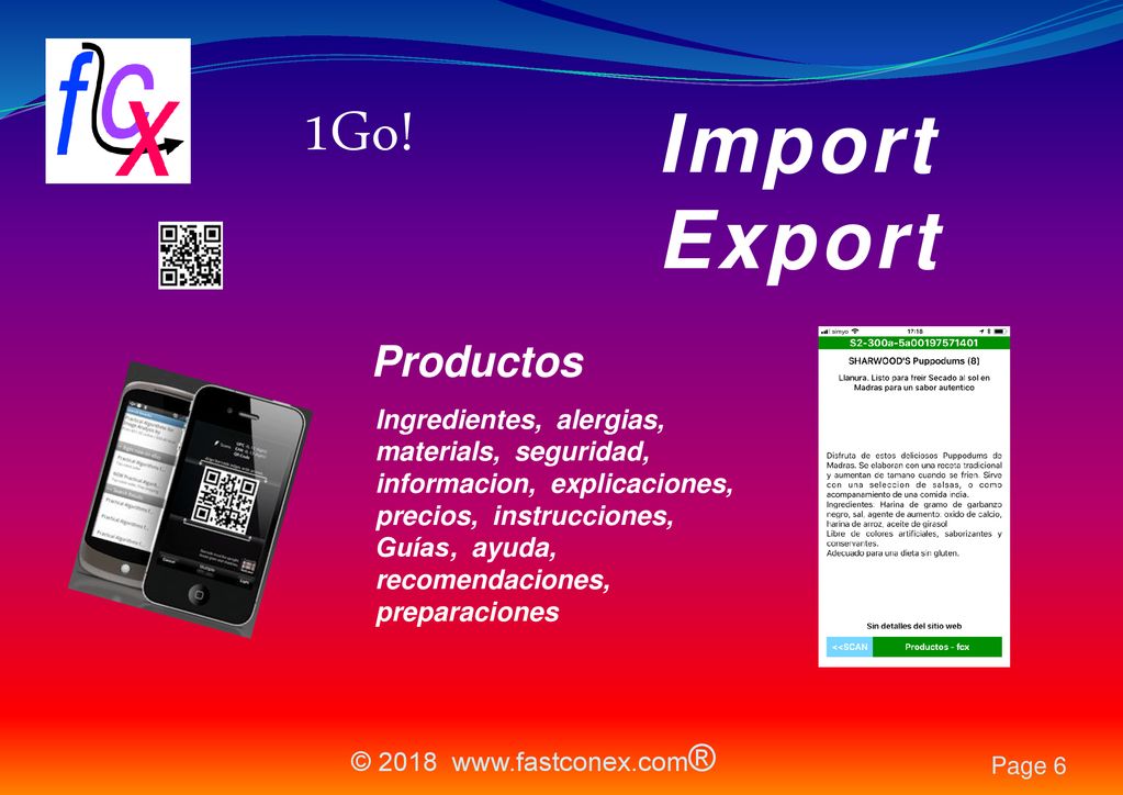 Import 1Go! Export Productos Ingredientes, alergias,