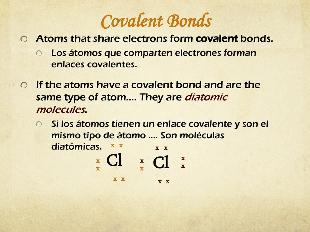 Cl Cl Covalent Bonds Atoms that share electrons form covalent bonds.