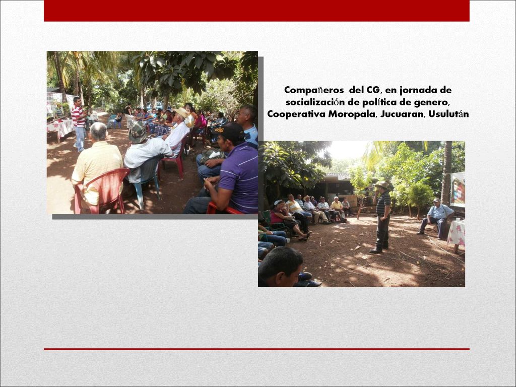 Compañeros del CG, en jornada de socialización de política de genero, Cooperativa Moropala, Jucuaran, Usulután