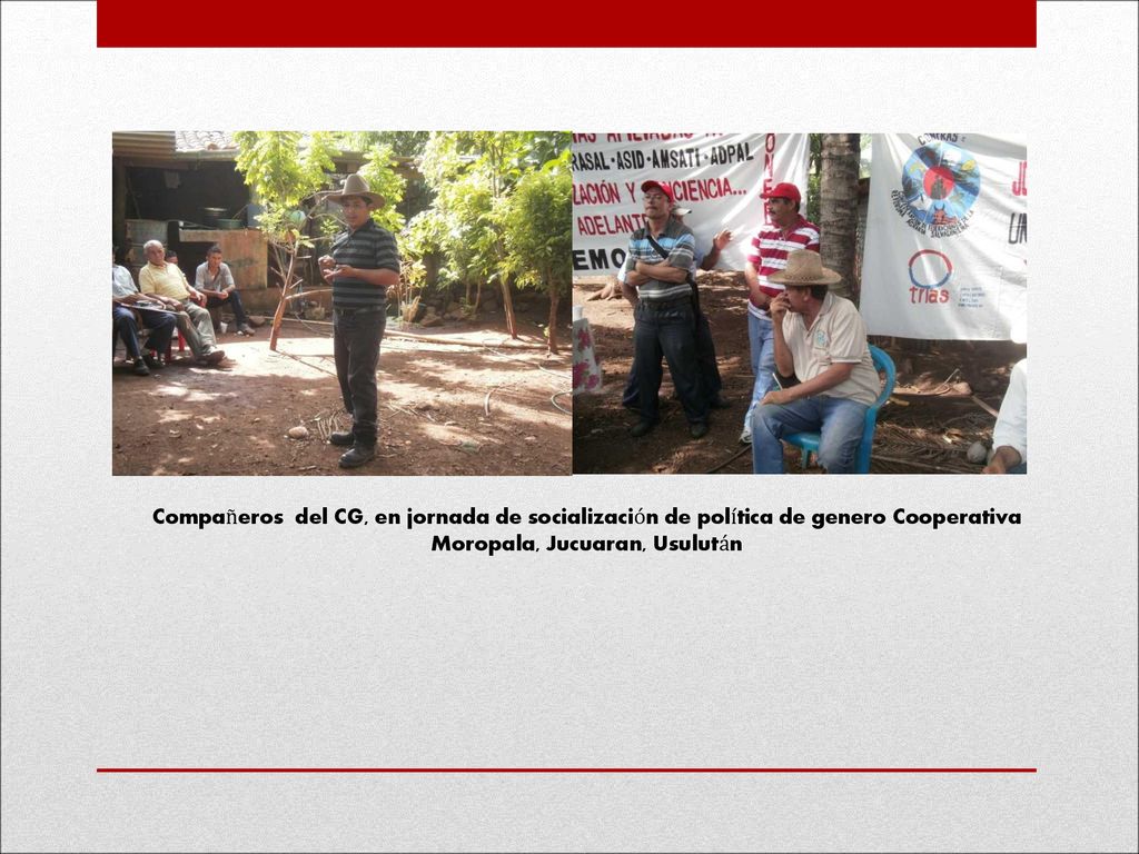 Compañeros del CG, en jornada de socialización de política de genero Cooperativa Moropala, Jucuaran, Usulután