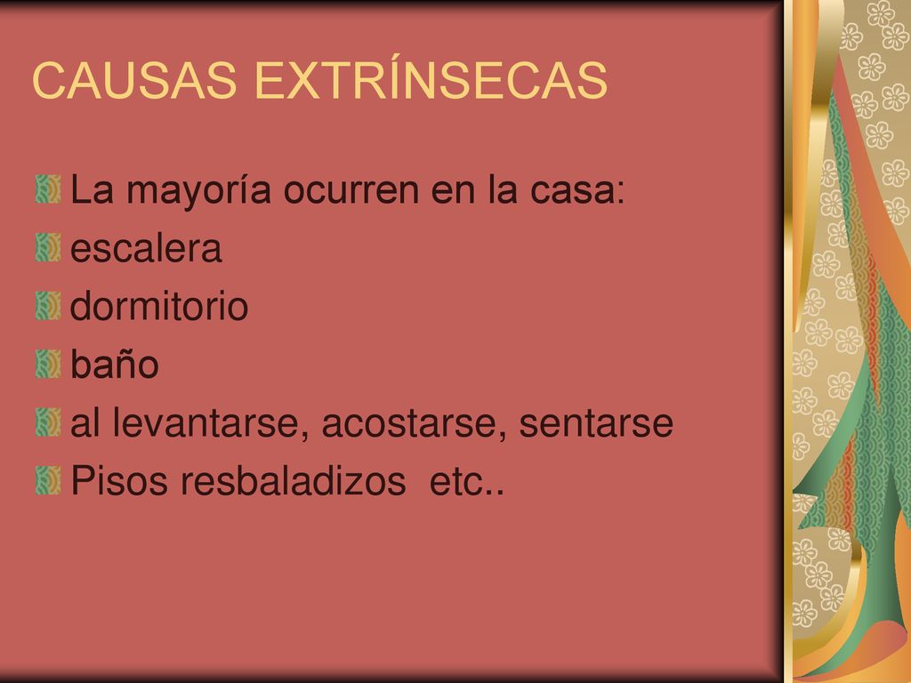 CAUSAS EXTRÍNSECAS La mayoría ocurren en la casa: escalera dormitorio